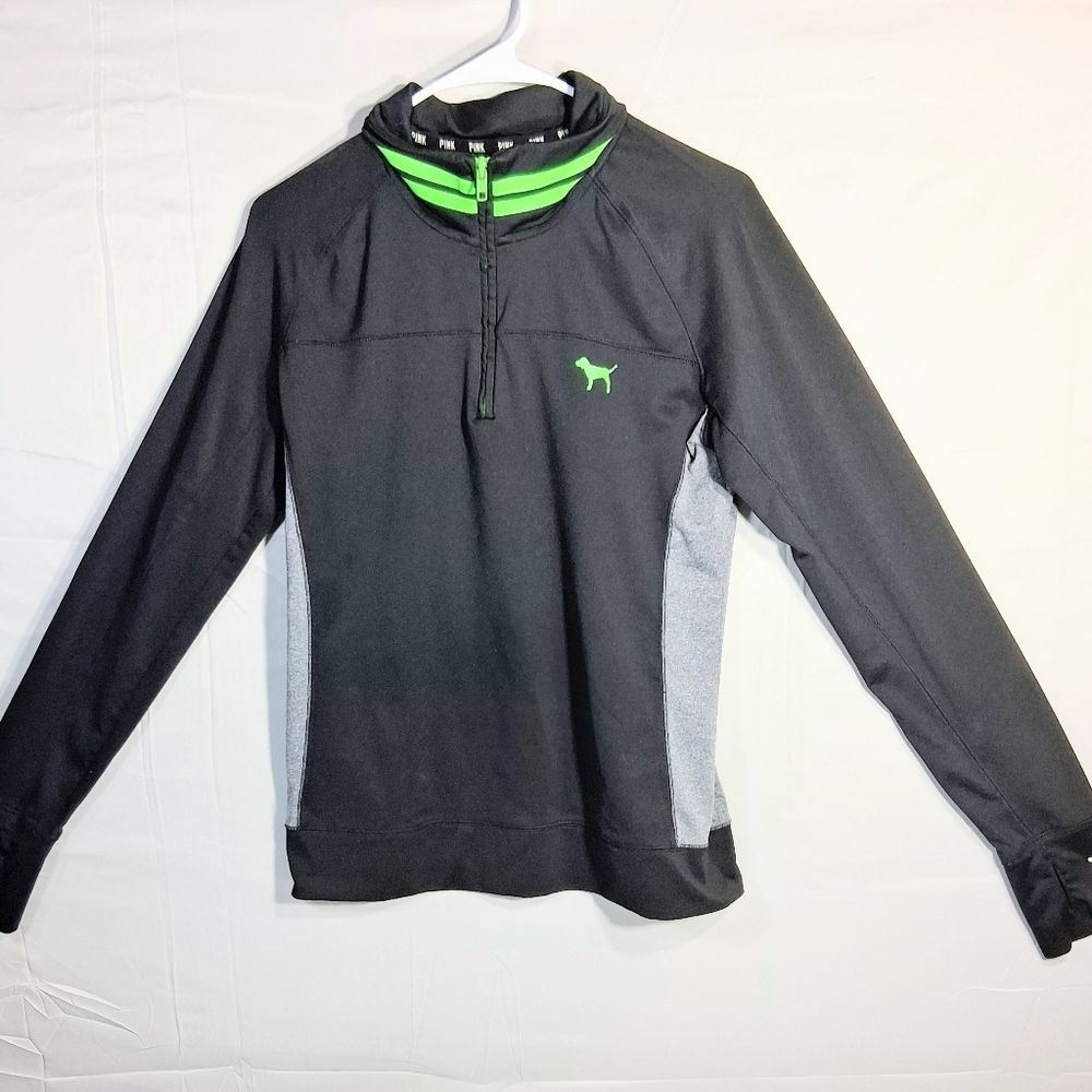 Women's Victoria's Secret M/M Black/Neon Green 1/4 Zip Pullover/Track Jacket